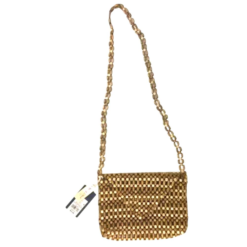 Wooden Beaded Clutch Crossbody Purse Gold Universal Thread Handbag - Picture 8 of 8